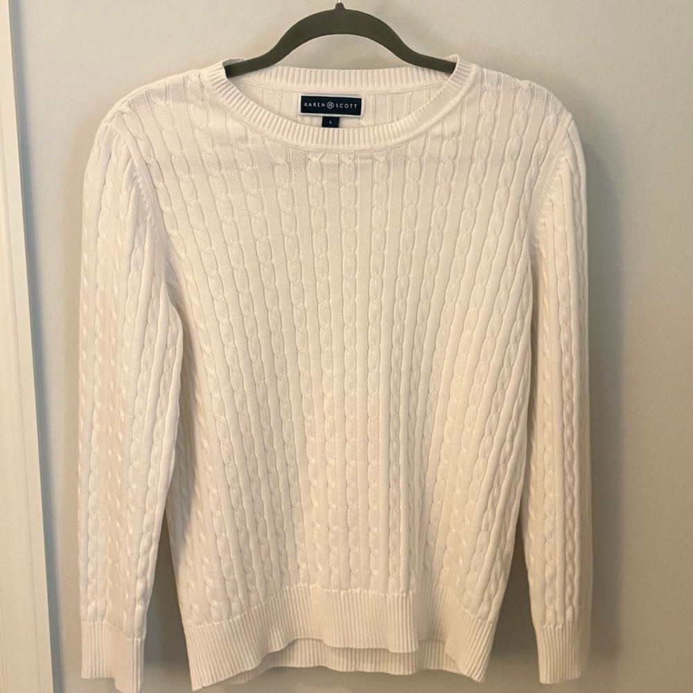 Kendra Scott white cable knit light weight sweater size Lrg